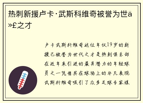 热刺新援卢卡·武斯科维奇被誉为世代之才