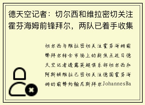 德天空记者：切尔西和维拉密切关注霍芬海姆前锋拜尔，两队已着手收集转会信息