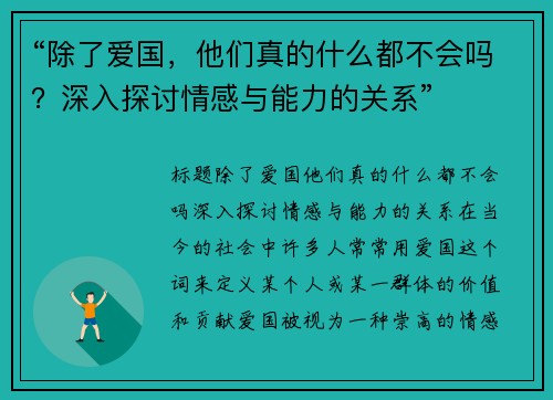 “除了爱国，他们真的什么都不会吗？深入探讨情感与能力的关系”