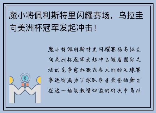 魔小将佩利斯特里闪耀赛场，乌拉圭向美洲杯冠军发起冲击！